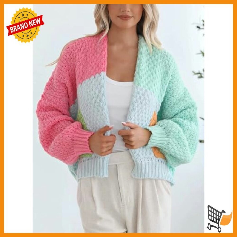 Long Sleeve Chunky Cable Knit Oversized Sweater Cardigan Women's - Picture 6 of 7